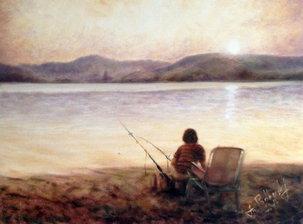 Rybář - 40x30cm - Olej na plátně
